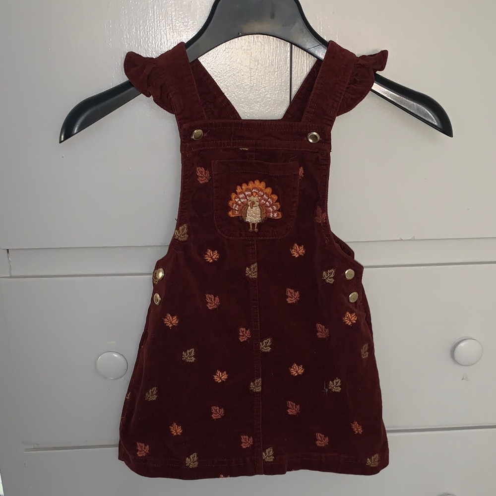 Cynthia Rowley Burgundy Corduroy Overall Dress with Turkey Embroidery